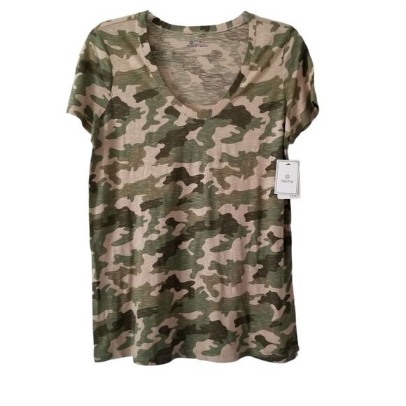 Susina T-Shirt Green Camo Short Sleeve Women's Size Medium Basic Lightweight New - Picture 1 of 7